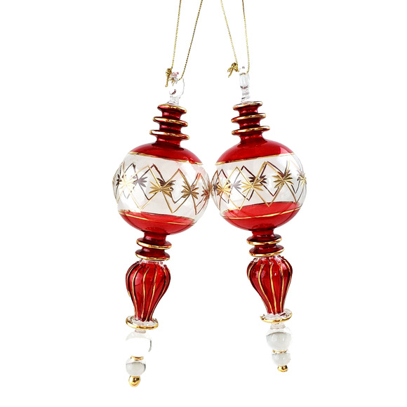 Vintage Egyptian Blown 24K Gold Etched Glass Christmas Ornaments Red X2 Rare - Picture 1 of 11